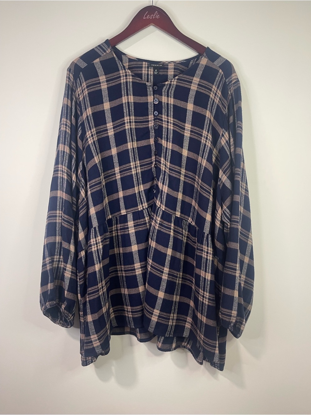 torrid Navy and Beige Plaid Tunic